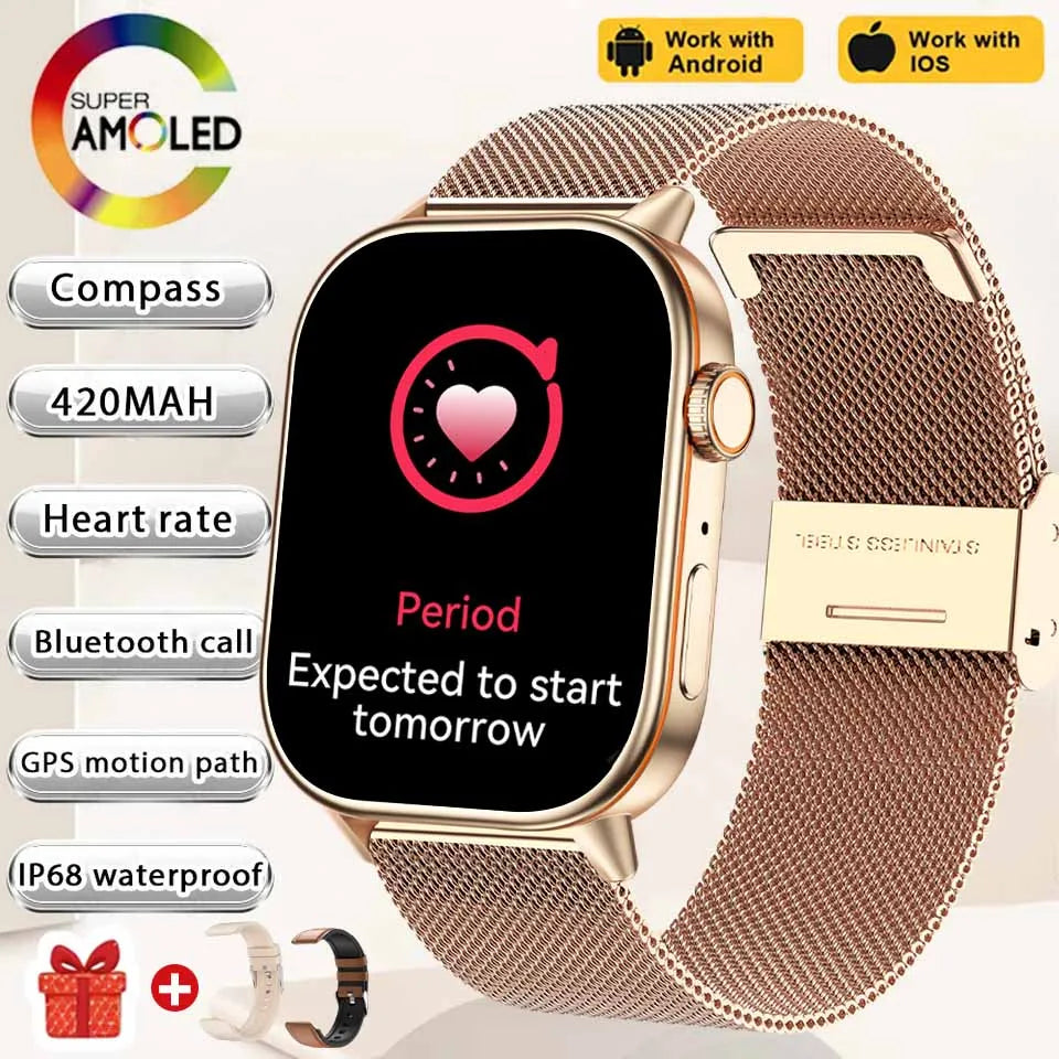 2026 New Women Fashion Sports Smart watch 2.01-inch Screen IP68K Swim GPS Positioning Bluetooth Call Health Heart Rate Bracelets