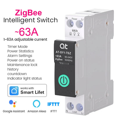 Tuya WiFi Smart Circuit Breaker DIN Rail for Smart Home Wireless Remote Control WiFi Switch 1P 63A by smart life APP