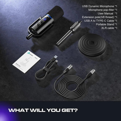 PUPGSIS D1 Dynamic Microphone, XLR/USB Podcast Recording PC Microphone for Vocal Voice-Over Streaming, Studio Mic with Mute Key