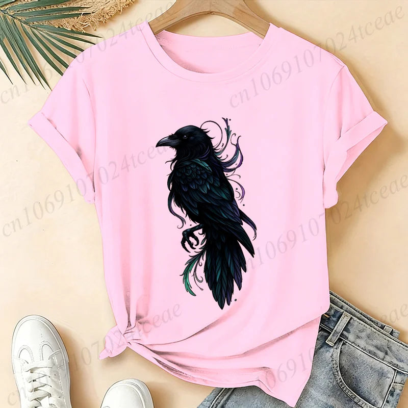T-Shirt Gothic Cow Print Design Women'S Summer Casual Short Sleeve Aesthetic Clothes Dark Academia Streetwear Summer Top Tee﻿s