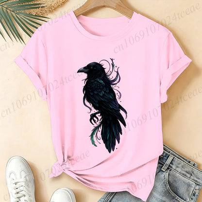 T-Shirt Gothic Cow Print Design Women'S Summer Casual Short Sleeve Aesthetic Clothes Dark Academia Streetwear Summer Top Tee﻿s