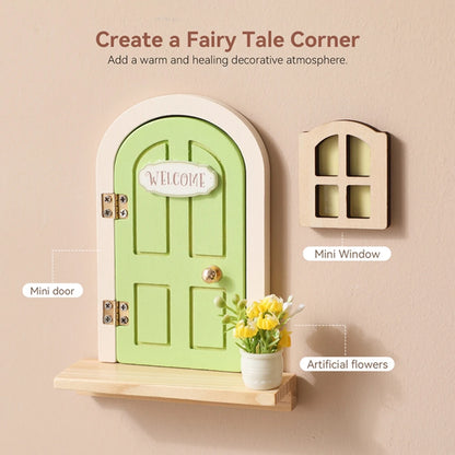 Wooden Elf Door Set Cartoon Room Decor Dollhouse Character Stickers Fairytale-Style Balcony Decor Hanging Ornaments Gift