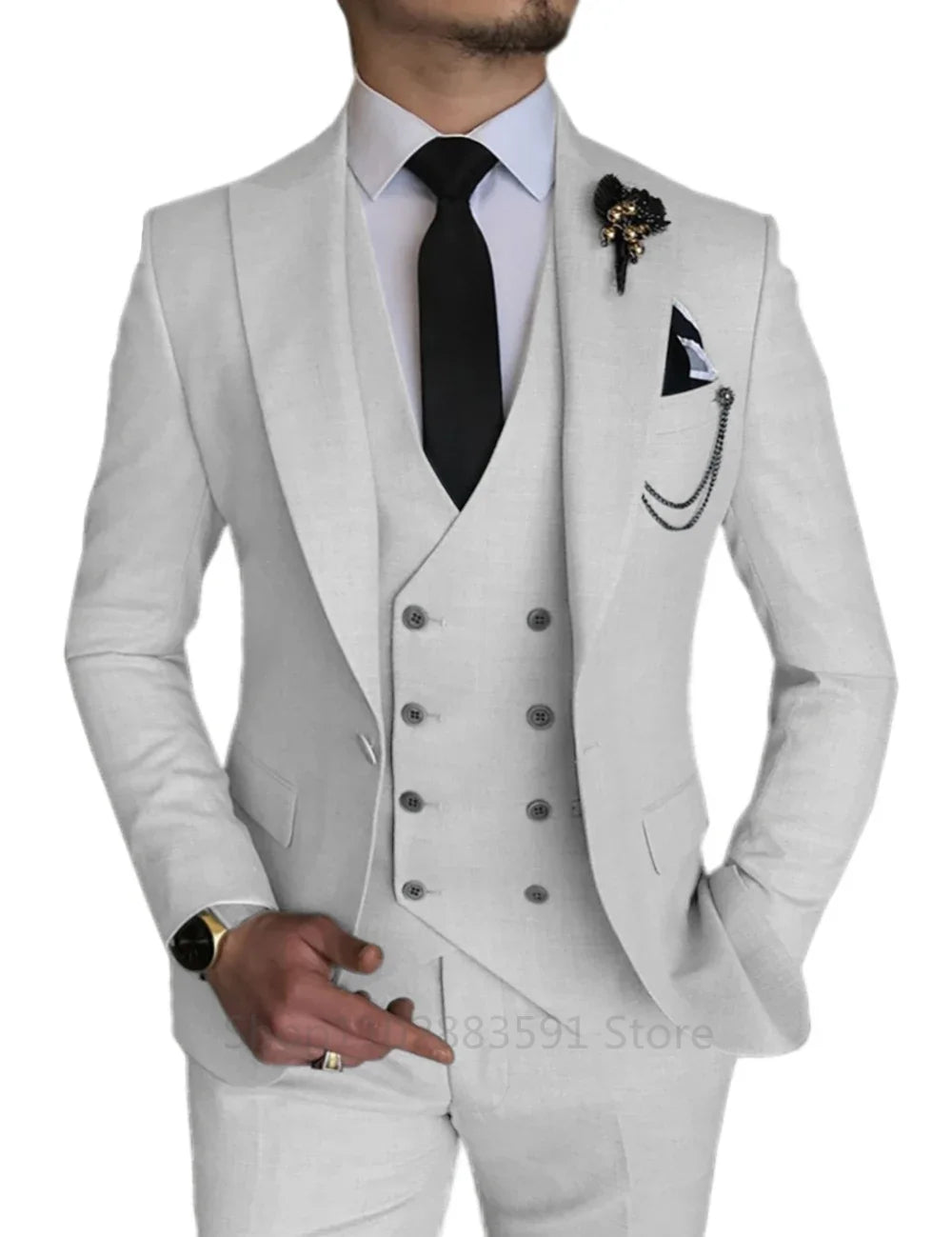 3 Piece Men's Wedding Dress Suits Slim Fit Lapel Tuxedos Party Leisure Formal Male Suit For Groomsman Suit (Blazer+Vest+Pants)