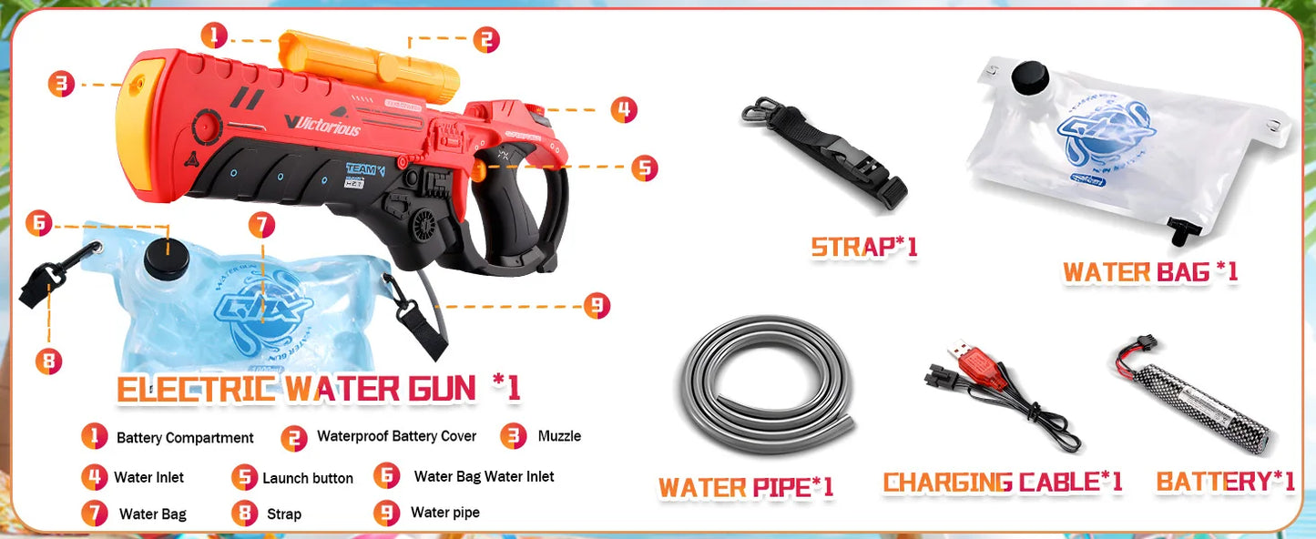 Electric Water Gun Powerful Automatic Water Gun Long Range Classic Big Electronic Watergun Beach Pool Toy Water Blaster for Kids