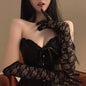 Mesh Fishnet Bowknot Long Gloves for Women Lace Ruffle Fingerless Gloves Mittens JK Lolita Kawaii White Gloves UV Protection
