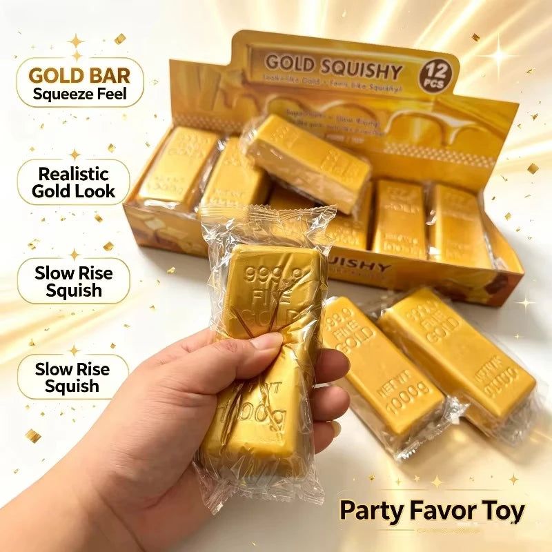 Slow Rebound PU Sensory Toy New Soft Gold Brick Squeeze Toys Gold Bars Decompression Toy For Kids