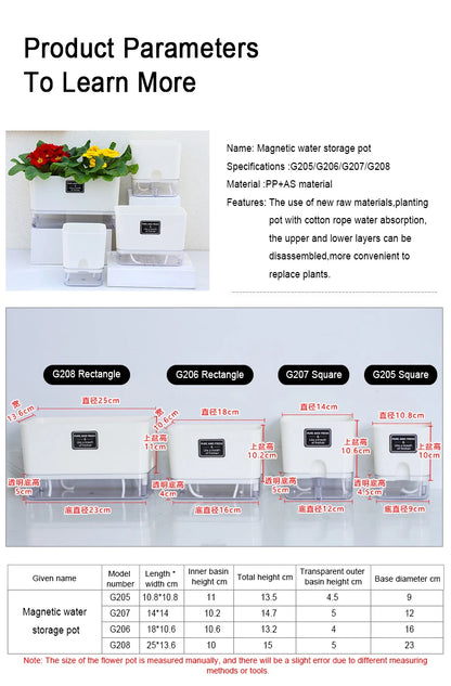 New Self Watering Plant Pot Magnetic Plastic Self-absorbent Cotton Rope Flowerpot For Double-deck Lazy Plant Pot Garden Supplies