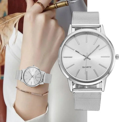 Womens Casual Round Quartz Watch Luxury Mesh Metal Bracelet Watches for Women Fashion Montre Femme Wristwatches for Ladies