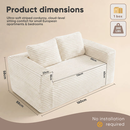 Boneless deep seat loveseat no assembly required foam base sofa plush corduroy fabric modern living room sofa for bedroom office