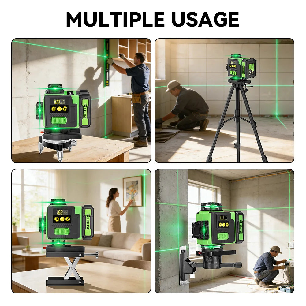 HGLINE 16 Lines Laser Level APP Remote Control Horizontal Vertical Levels Machine Power Display Laser Leveling With 100cm Tripod