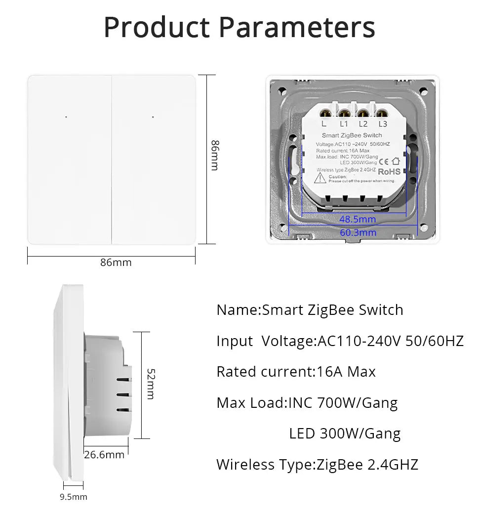 Zemismart Zigbee No Neutral Switch Physical Push Interruptor Smart Wall Switches Work with Tuya Magnetic Latching Relay 220V