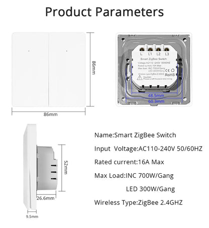 Zemismart Zigbee No Neutral Switch Physical Push Interruptor Smart Wall Switches Work with Tuya Magnetic Latching Relay 220V