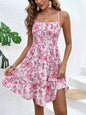 Women's Floral Print Shirred Spaghetti Strap Dress - Summer Boho Ruffle Sundress Casual Beach Maxi Dress