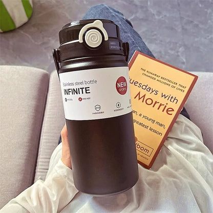 2025 1L Thermo Bottle Stainless Steel Large Capacity Thermo Cup Straw Hand Pot