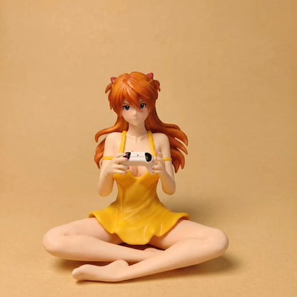 11cm Gaming Ver Figure EVA Kawaii Girl Yellow Dress Sitting Pose Anime Action Figurine Collectible Model Doll Birthday Gift