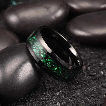 30 Colors Fashion 8MM Men Stainless Steel Celtic Dragon Rings Inlay Carbon Fiber Rings For Men Women Wedding Party Jewelry Gifts