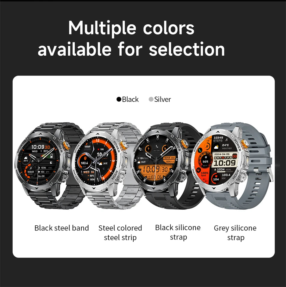 LIGE Military Smart Watch Men 1000mAh Battery Outdoors LED Flashlight Waterproof Heart Rate Sport BT Call 1.7" AMOLED Smartwatch