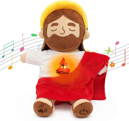 Breathing Jesus Plush Toy Soft Calming Sacred Heart Comfort Plushie for Kids, 4 Breathing Modes, Easter Christmas Gift
