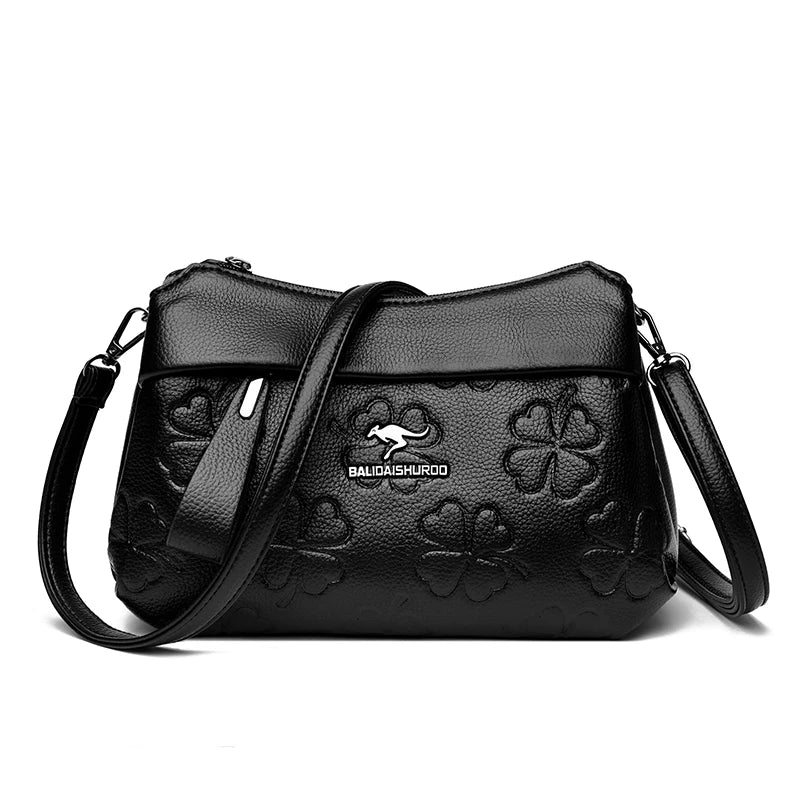 3 Layers Vintage Knurling Shoulder Crossbody Bags for Women Designer Retro PU Leather Ladies Purse Handbags Casual Messenger Bag