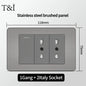 118 US Mexico Grey Stainless Steel Brushed 2way Electrical Light Switch Home Wall Socket Plug Double USB Type-C Power Outlet