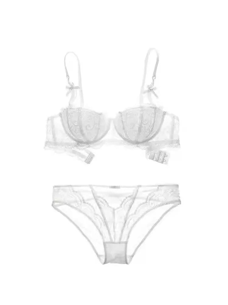 French Lace Half-Cup Bra Ultra-Thin Compact Small Bras  Kawaii Lingerie Sexy Push Up Japanese Style Minimalist Design for Women