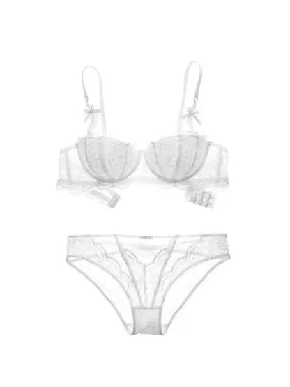 French Lace Half-Cup Bra Ultra-Thin Compact Small Bras  Kawaii Lingerie Sexy Push Up Japanese Style Minimalist Design for Women