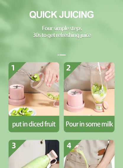 Portable Electric Juicer Cup with 6 Blades USB Mini Milkshake Blender Fresh Fruit Milk Mixing Tool for On-the-Go