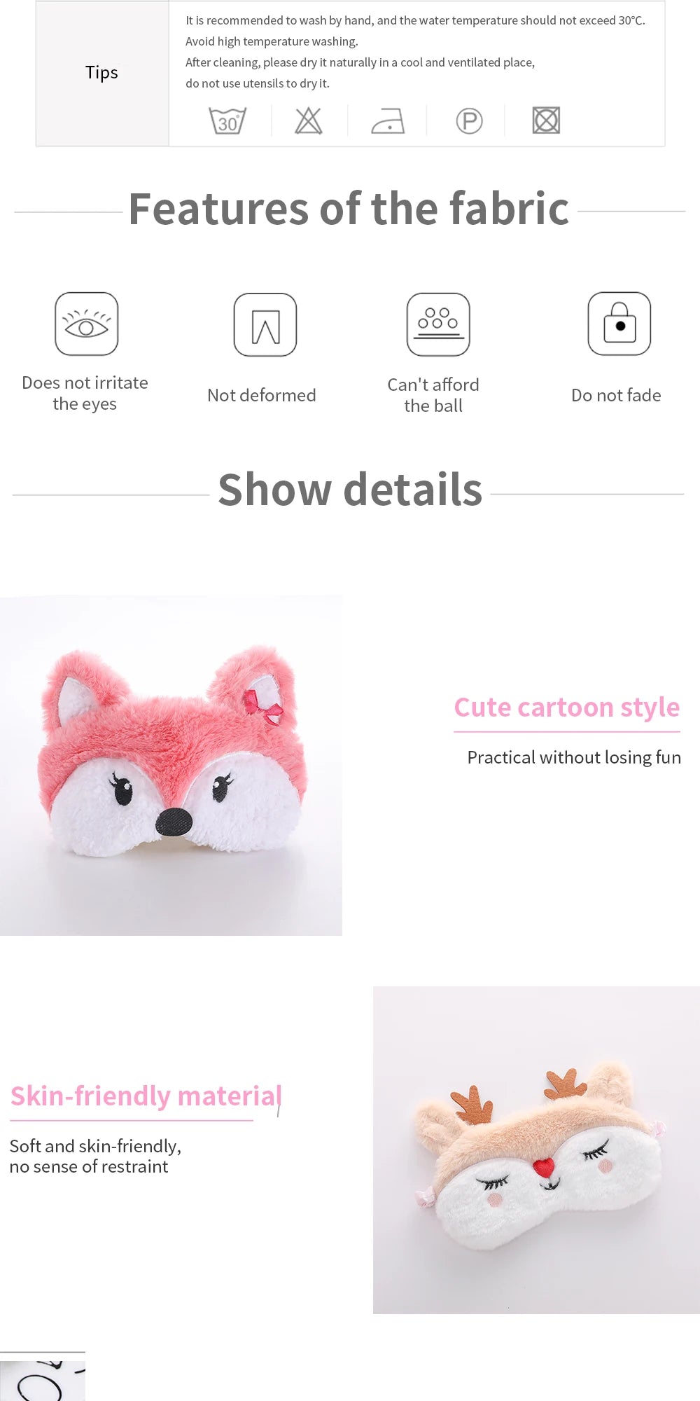 Cute Sleep Mask Eye Sort Bandage Plush Blindfold Cover Sleeping Dream For Girl Women Night Animal Eyepatch Nap Relax Health Care