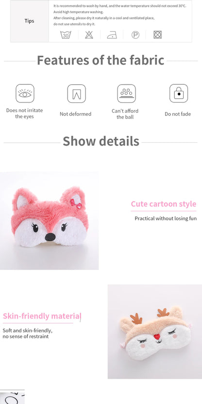 Cute Sleep Mask Eye Sort Bandage Plush Blindfold Cover Sleeping Dream For Girl Women Night Animal Eyepatch Nap Relax Health Care
