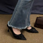 2026New spring and summer large-size elegant white high-heeled shoes for women, with thin heels and pointed toes, slip-on casual