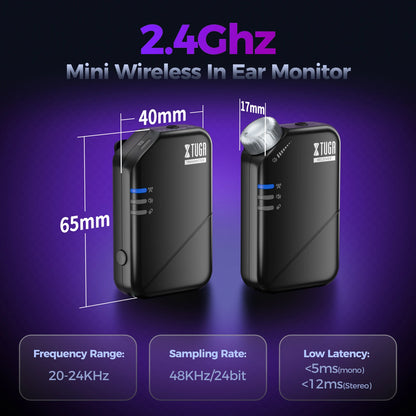 XTUGAJ02s Wireless in Ear Monitor System 2.4G Mini Stereo IEM System Low Latency One Transmitter More Receiver Stage Singer Band