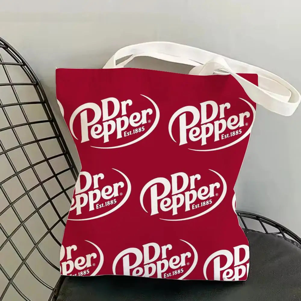 Classic Red Drink D-Dr P-PePper Storage Bags Canvas Double-Sided Print Fashion Shoulder Tote Shopping Bag Gift Eco Handbags