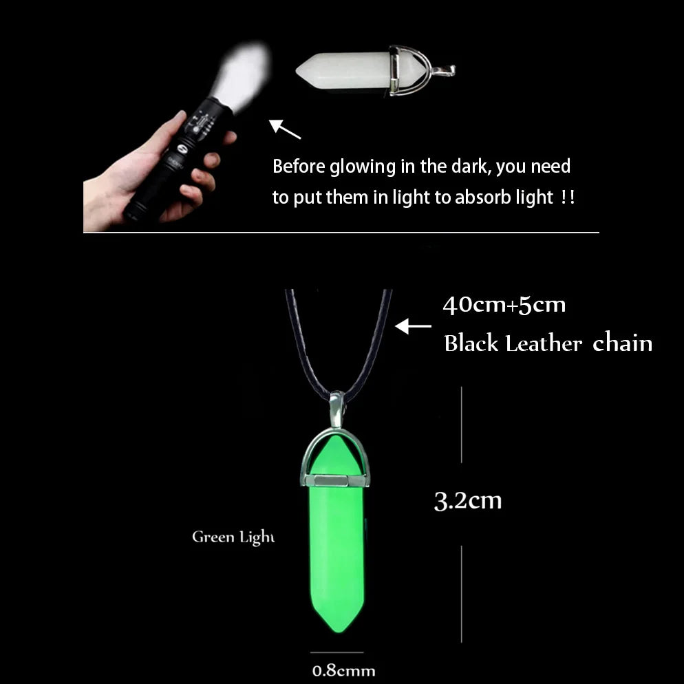 2Pcs/Set Luminous Hexagonal Column Heart Pendant Couple Magnetic Necklace Natural Stone Geometric Pendant Necklace Jewelry Gifts
