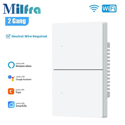 Milfra Smart Switch Zigbee WIFI Light Switch 1/2/3/4/6 Gang Voice Control Work With Alexa Google Home Tuya Control With Neutral