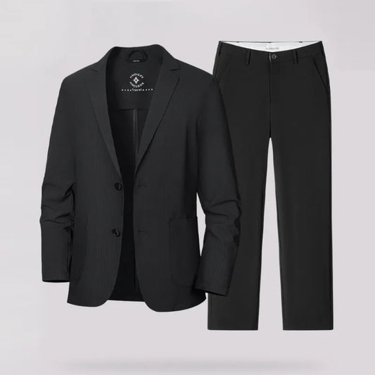 KIDWHXR Summer Man Suit Outfit Thin Breathable Sun Protection Blazer Male Straight-leg Pant Men Business Casual 2-piece Set