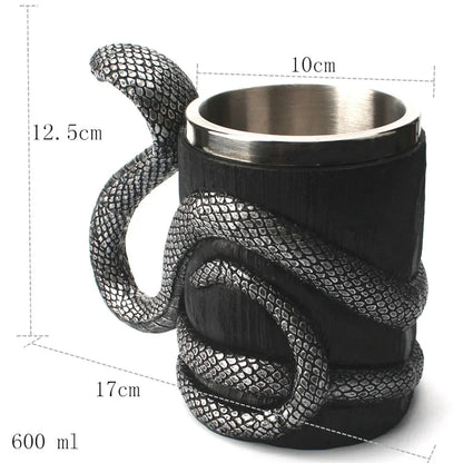 Viking Wood Style Beer Mug, Simulated Wooden Barrel Double Wall Metal Insulated Cup, 1Pc Bar Drinking Mug