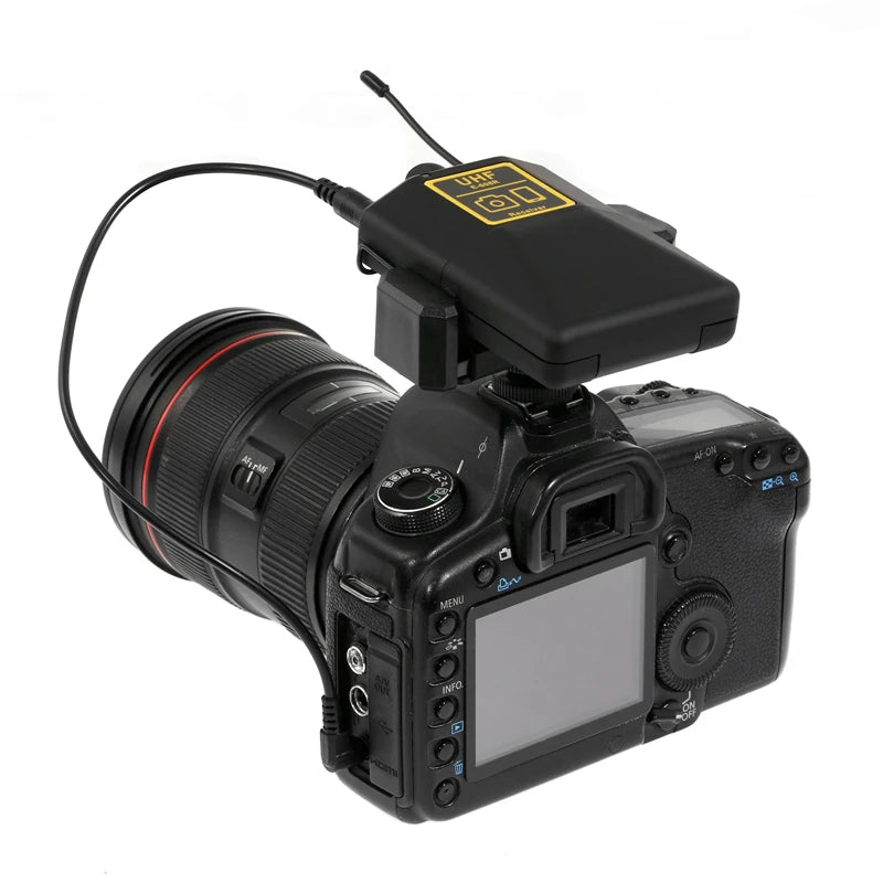 Professional UHF Wireless Lavalier Microphone with Audio Monitor Function Mic 2 Channels 80m Range for DSLR Cameras Interview