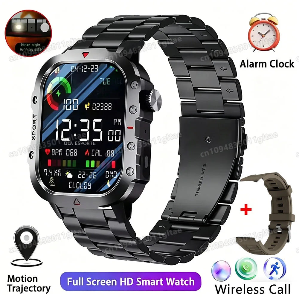 2026 New Military Smart Watch Men IP67 3ATM Outdoor Sports Fitness Tracker Blood Pressure Health Monitor BT Calls GPS Smartwatch