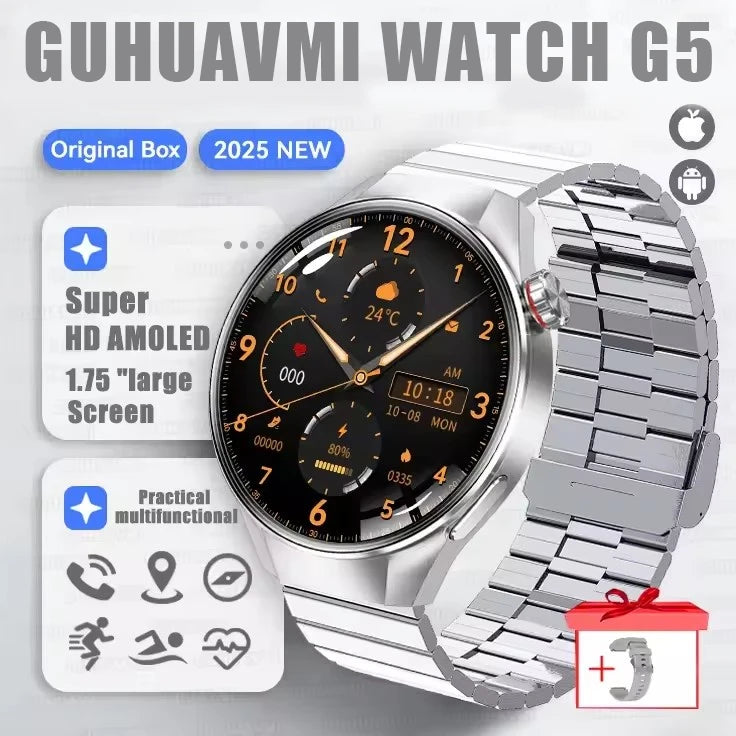 2025 New Watch G5 PlUS Smart Watch Men 1.75"AMOLED Screen GPS Track Compass Heart Rate Bluetooth Call SmartWatch For Android IOS