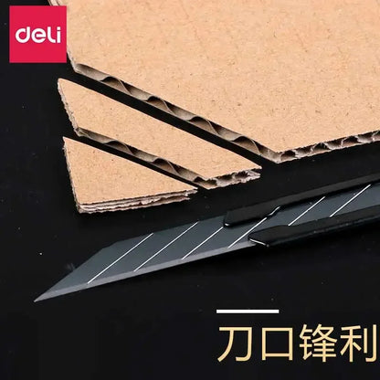 Deli Retractable Office Use Utility Knife High Carton Steel 9mm 30 Degree Blade Box Cutter Self-Locking Design Cutting Knives