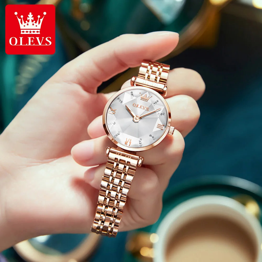 OLEVS 6642 Women Watch Fashion Original Elegant Stainless Steel Rose Gold Diamond Waterproof Watch Brand Luxury Women Watch