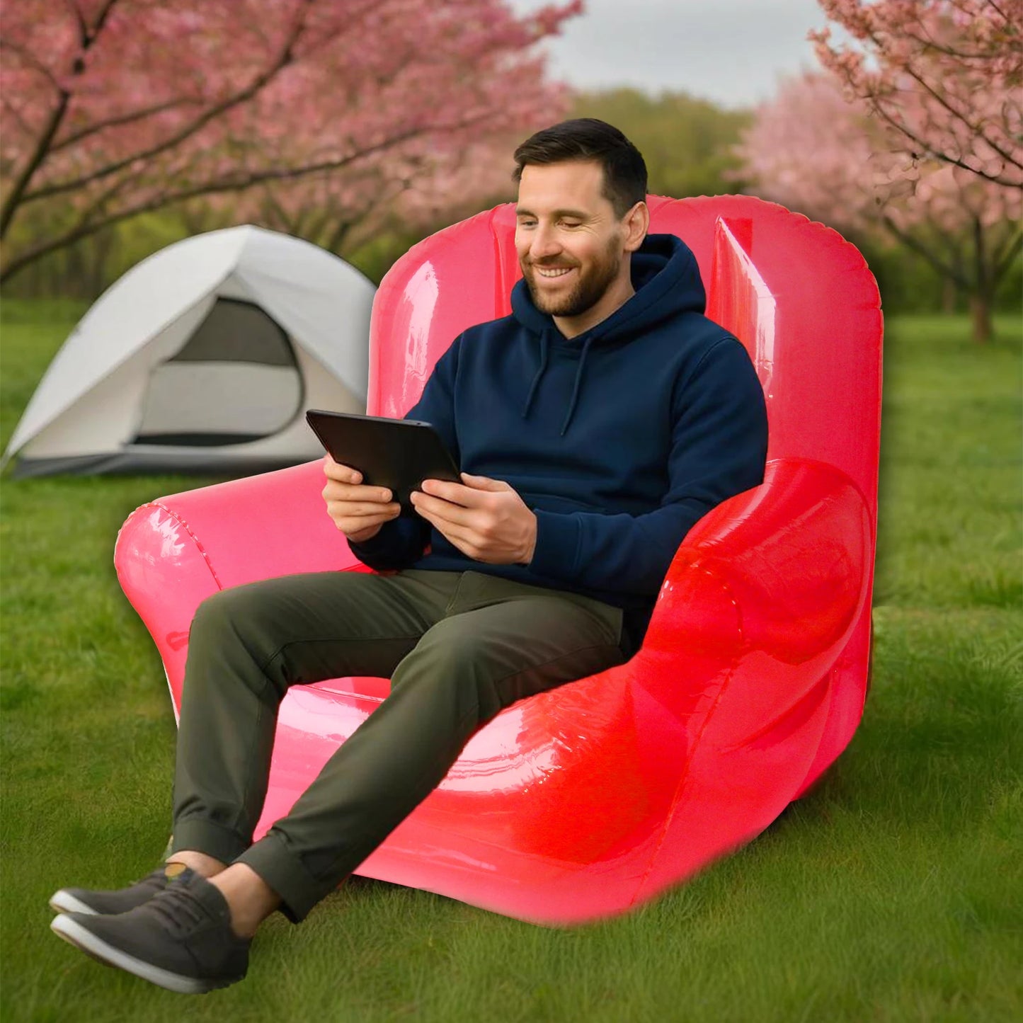Inflatable Transparent PVC Lounge Chair, Blow Up Sofa for Camping Yard Patio, Air Couch Furniture Outdoor Beach Room