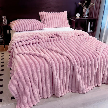 Solid Thickened Wide Striped Flannel Multifunctional Blanket, Can Be Used As Bed Sheet Cover Blanket, Sofa Blanket,nap Blanket