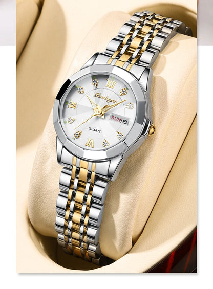 POEDAGAR Luxury Brand Women's Watches Waterproof Luminous Date Week Quartz Watch For Woman Stainless Steel Fashion Ladies Watch