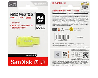 USB 3.2 Sandisk CZ410 USB Flash Drive 32GB 64GB 128GB High Speed Pen Drive Yellow Memory Stick Original pendrive Mini U Disk