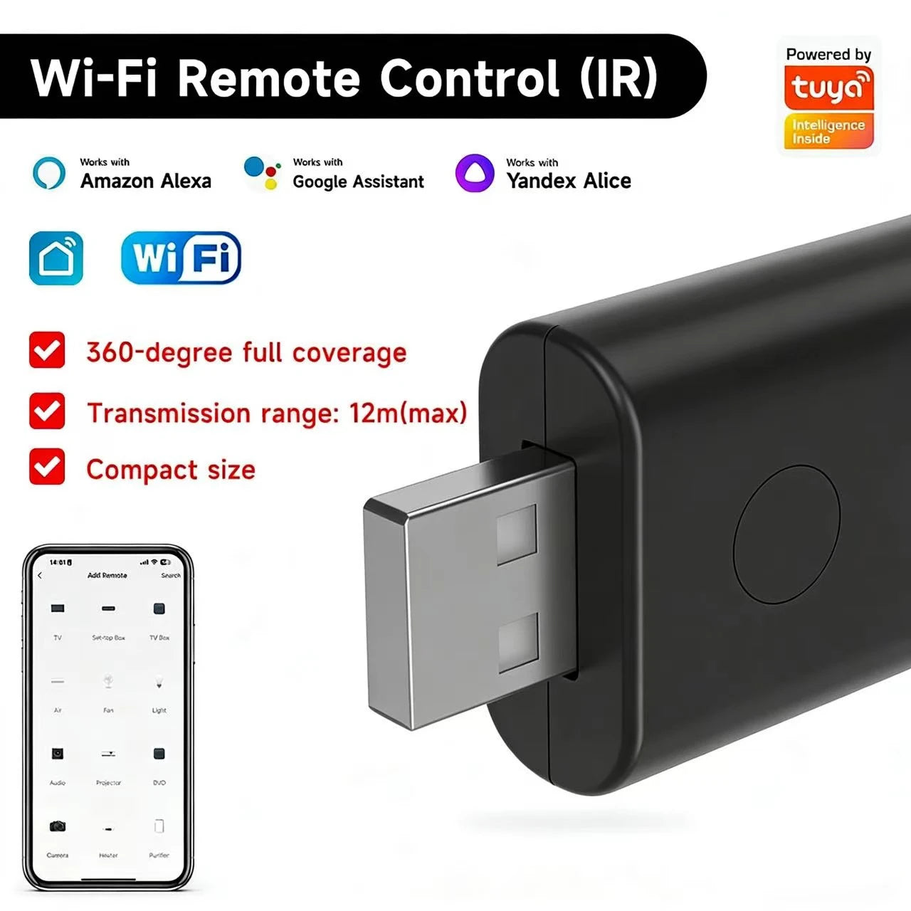 Smart WiFi IR Remote Control USB Mini Universal Infrared Controller Compatible with Alexa Google Assistant Tuya Smart Home