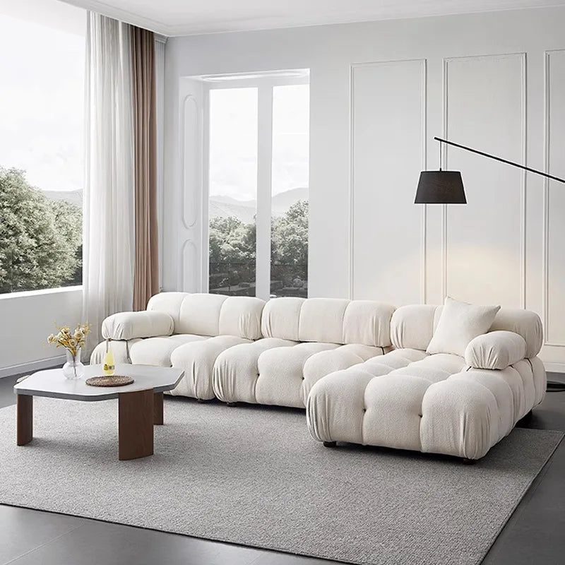 Any Size Custom Cream Teddy Fabric Modular Sofa Combine Modules High Elastic Latex Foam Fill Nordic Minimalist Living Room Sofa