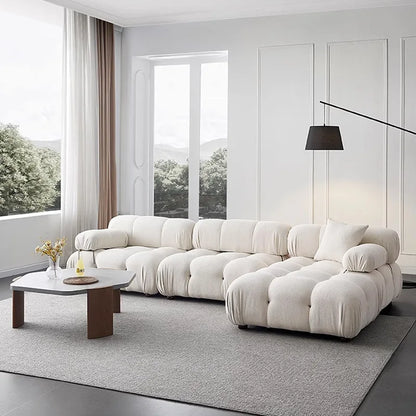 Any Size Custom Cream Teddy Fabric Modular Sofa Combine Modules High Elastic Latex Foam Fill Nordic Minimalist Living Room Sofa
