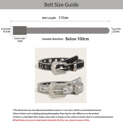 Gothic Black Silver Metal Buckle Rhinestone Belt Luxury Desiner Four Seasons Y2K Womens Jeans Belt Plus Size Men's Waistband