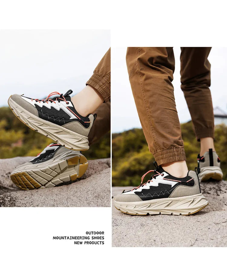 Men's Hiking Shoes Breathable Mesh Leather Upper Non-slip Rubber Sole Outdoor Casual Trekking Walking Shoes Size 39-45